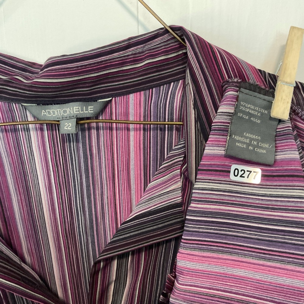 Addition Elle Button Up Top Women 22 Purple Excellent Striped Plisse 3/4 Sleeve - Picture 2 of 6